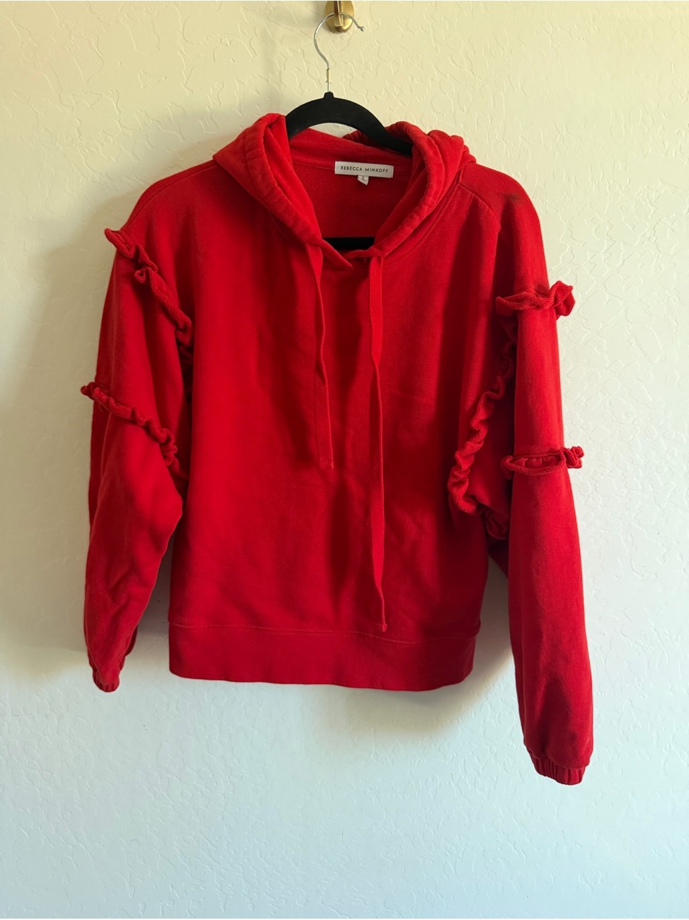 Rebecca Minkoff Red Ruffle-Trim Hoodie S